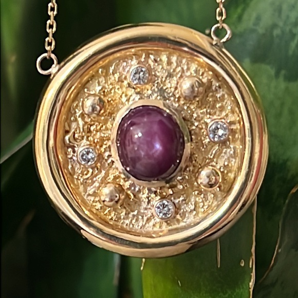 18 karat gold, diamond and star Ruby necklace - Picture 3 of 7